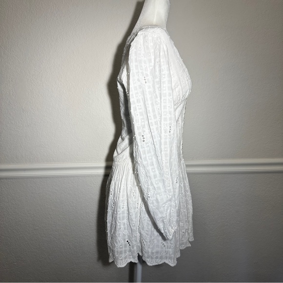 ZARA Coquette White A Line Mini Long Sleeve Embroidered Cotton Dress Size XS - Picture 6 of 8